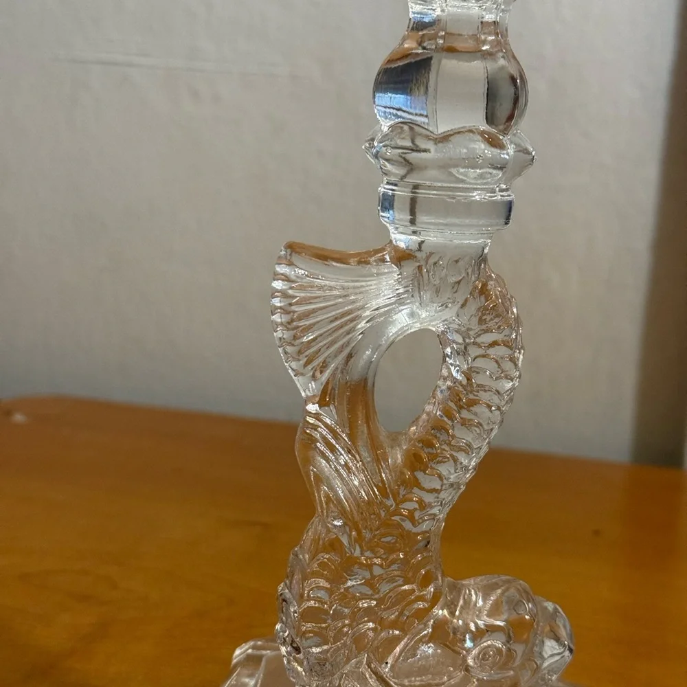 Metropolitan‎ Museum of Art Dolphin Clear Candlestick 10.75